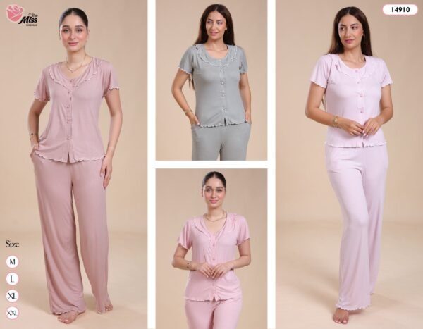 Rose Miss Pyjama boutonné côtelé – Réf 14910 – Couleurs assorties