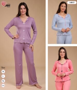 Rose Miss Pyjama boutonné côtelé – Réf 14917 – Couleurs assorties
