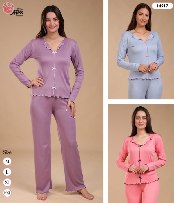 Rose Miss Pyjama boutonné côtelé – Réf 14917 – Couleurs assorties