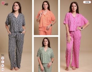 Rose Miss Pyjama imprimé manches courtes – Réf 14928 – Couleurs assorties