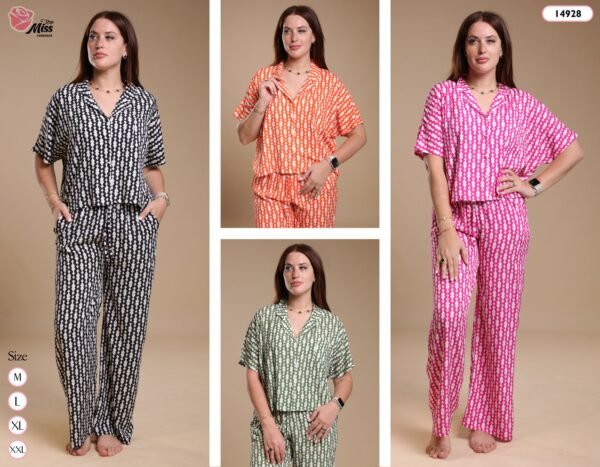 Rose Miss Pyjama imprimé manches courtes – Réf 14928 – Couleurs assorties