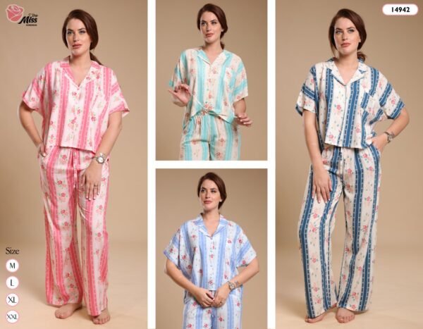 Rose Miss Pyjama rayé fleuri – Réf 14942 – Couleurs assorties