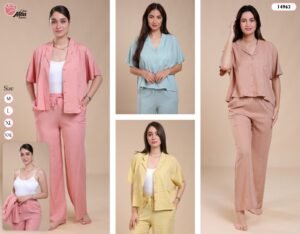 Rose Miss Pyjama 3 pièces avec chemise – Réf 14963 – Couleurs assorties