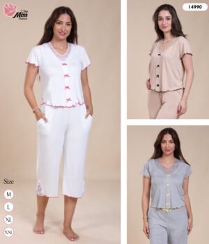 Rose Miss Pyjama pantacourt dentelle – Réf 14990 – Couleurs assorties Rose Miss Pyjama pantacourt dentelle – Réf 14990 – Couleurs assorties