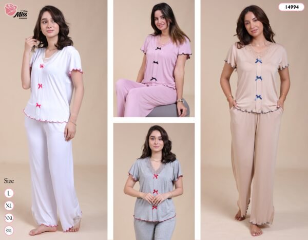 Rose Miss Pyjama manches courtes dentelle – Réf 14994 – Couleurs assorties