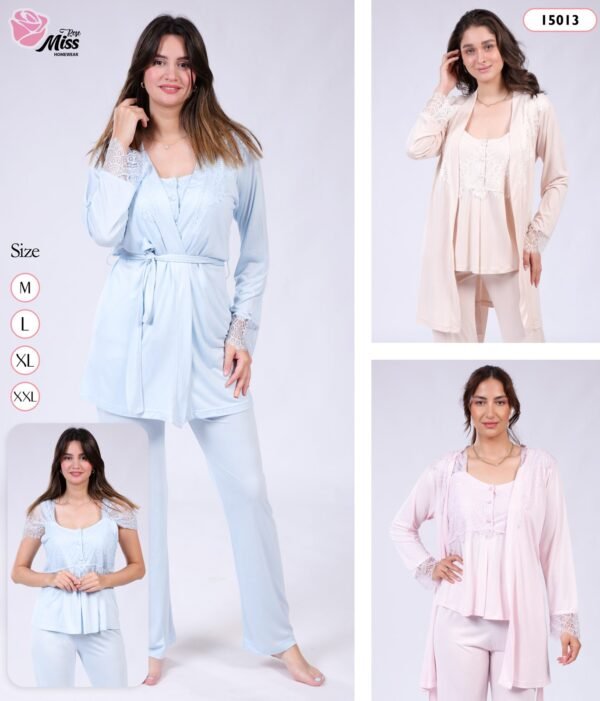 Rose Miss Pyjama 3 pièces avec robe de chambre – Réf 15013 – Couleurs assorties