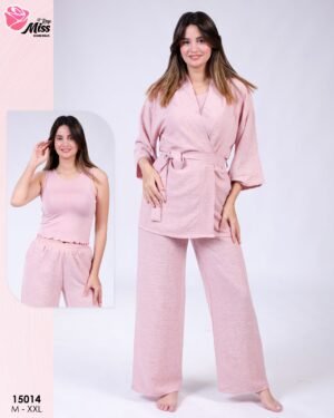 Rose Miss Pyjama 3 pièces avec kimono – Réf 15014 – Rose Rose Miss Pyjama 3 pièces avec kimono – Réf 15014 – Rose