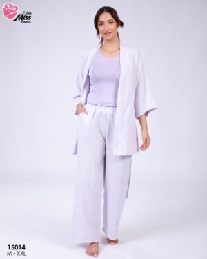 Rose Miss Pyjama 3 pièces avec kimono – Réf 15014 – Lilas