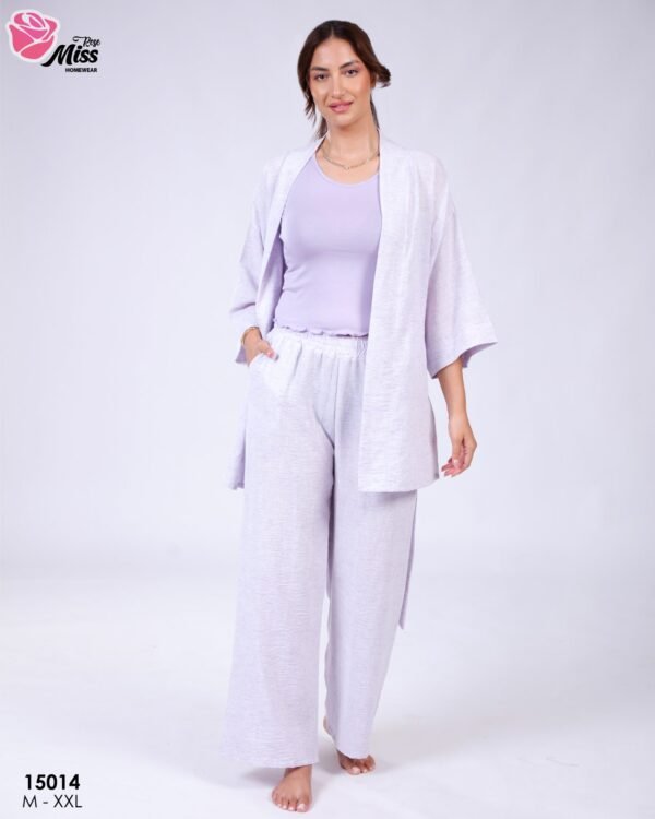 Rose Miss Pyjama 3 pièces avec kimono – Réf 15014 – Lilas