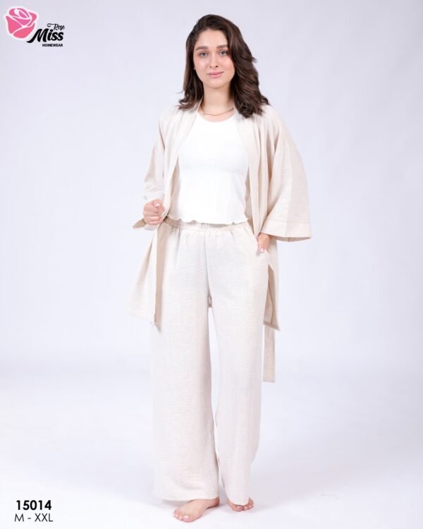 Rose Miss Pyjama 3 pièces avec kimono – Réf 15014 – Beige