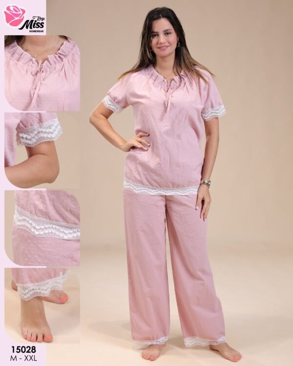 Rose Miss Pyjama plumetis dentelle – Réf 15028 – Vieux rose