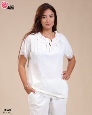 Rose Miss Pyjama plumetis dentelle – Réf 15028 – Blanc
