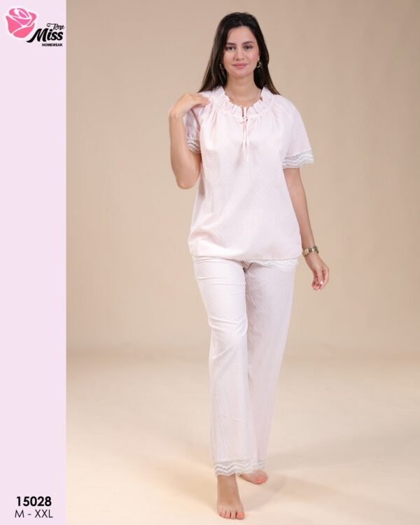 Rose Miss Pyjama plumetis dentelle – Réf 15028 – Rose pâle