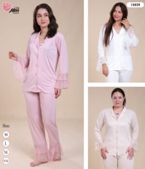 Rose Miss Pyjama boutonné manches volantées – Réf 15029 – Couleurs assorties Rose Miss Pyjama boutonné manches volantées – Réf 15029 – Couleurs assorties
