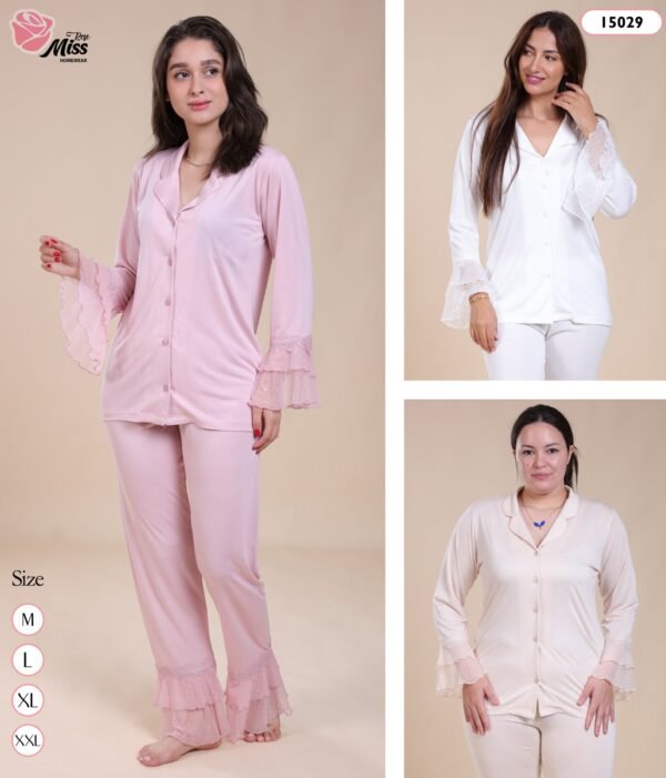 Rose Miss Pyjama boutonné manches volantées – Réf 15029 – Couleurs assorties