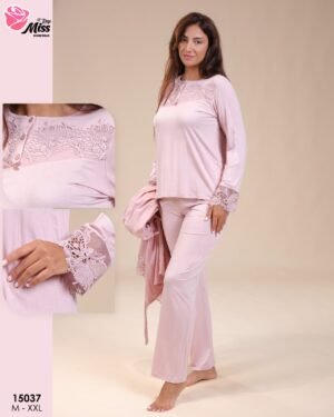 Rose Miss Pyjama 3 pièces avec robe de chambre – Réf 15037 – Rose