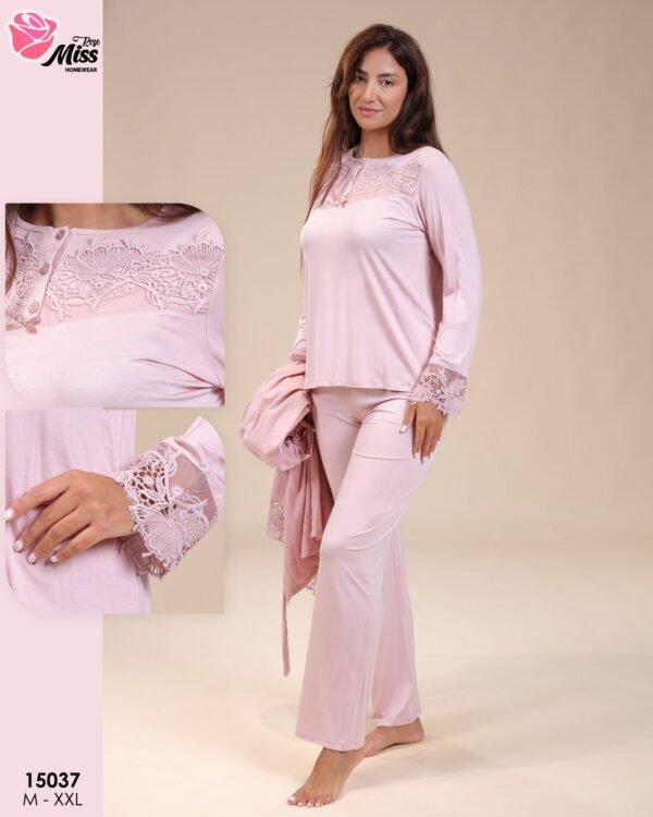 Rose Miss Pyjama 3 pièces avec robe de chambre – Réf 15037 – Rose