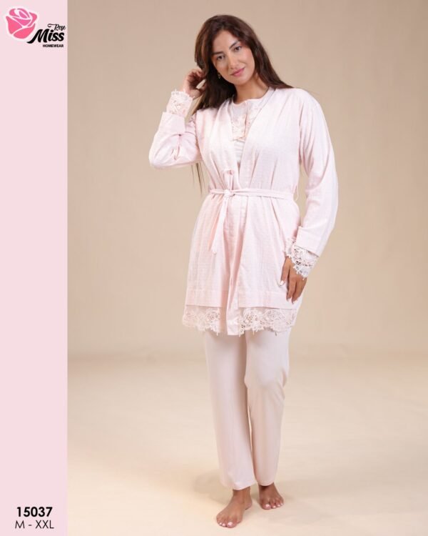 Rose Miss Pyjama 3 pièces avec robe de chambre – Réf 15037 – Rose pâle