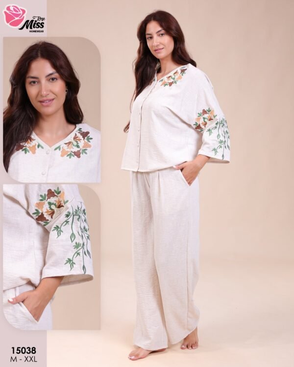 Rose Miss Pyjama brodé – Réf 15038 – Écru