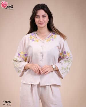 Rose Miss Pyjama brodé – Réf 15038 – Beige