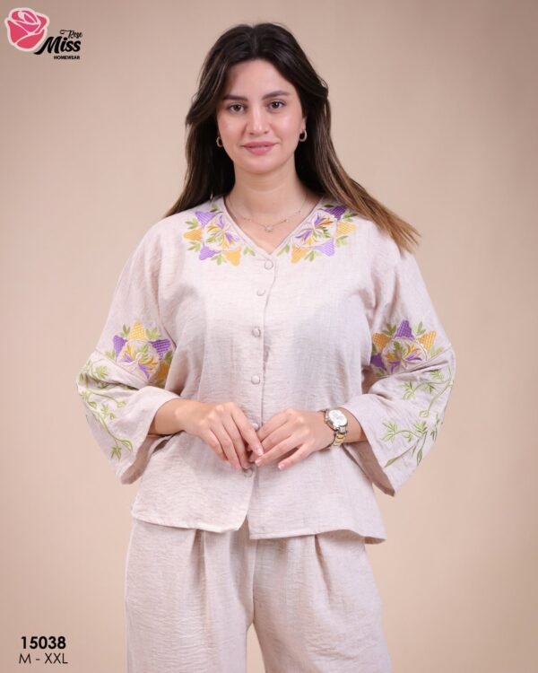 Rose Miss Pyjama brodé – Réf 15038 – Beige