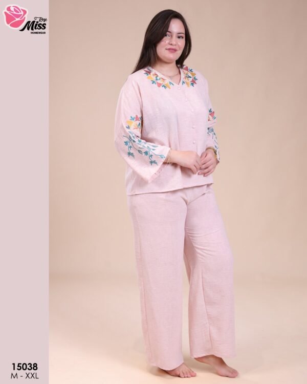 Rose Miss Pyjama brodé – Réf 15038 – Rose