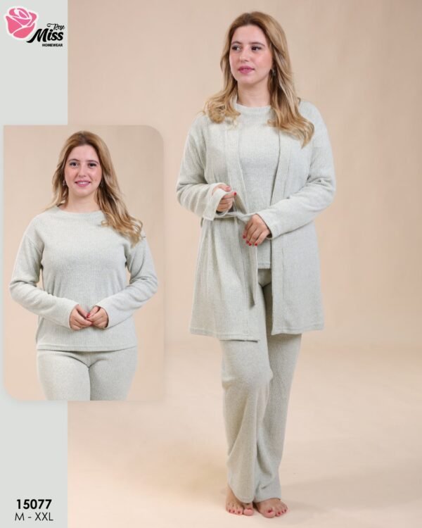 Rose Miss Pyjama 3 pièces avec gilet côtelé – Réf 15077 – Vert d'eau