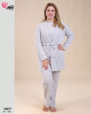 Rose Miss Pyjama 3 pièces avec gilet côtelé – Réf 15077 – Gris