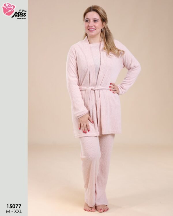 Rose Miss Pyjama 3 pièces avec gilet côtelé – Réf 15077 – Rose