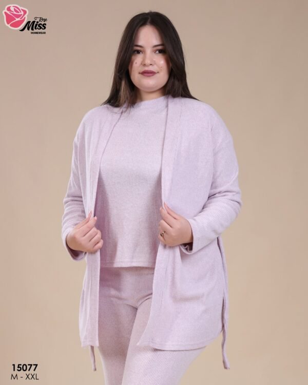 Rose Miss Pyjama 3 pièces avec gilet côtelé – Réf 15077 – Lilas