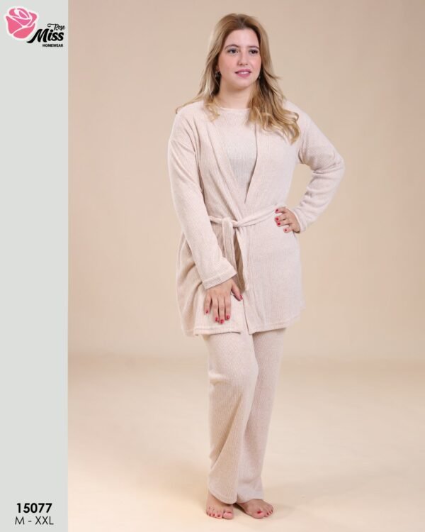 Rose Miss Pyjama 3 pièces avec gilet côtelé – Réf 15077 – Beige