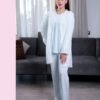 Rose Miss Pyjama 3 pièces avec gilet dentelle – Réf 15087 – Bleu ciel