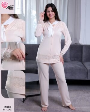 Rose Miss Pyjama 3 pièces avec gilet – Réf 15089 – Pêche