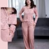 Rose Miss Pyjama boutonné jacquard – Réf 15112 – Vieux rose