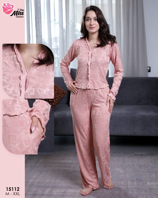 Rose Miss Pyjama boutonné jacquard – Réf 15112 – Vieux rose