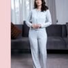 Rose Miss Pyjama boutonné jacquard – Réf 15112 – Bleu ciel