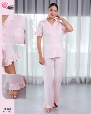 Rose Miss Pyjama boutonné à volants – Réf 15129 – Rose pâle