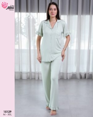 Rose Miss Pyjama boutonné à volants – Réf 15129 – Vert d'eau