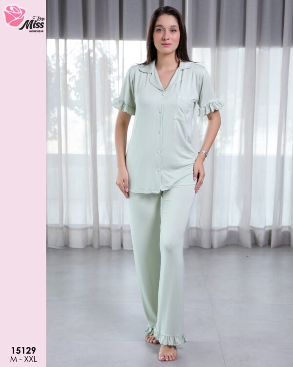 Rose Miss Pyjama boutonné à volants – Réf 15129 – Vert d'eau