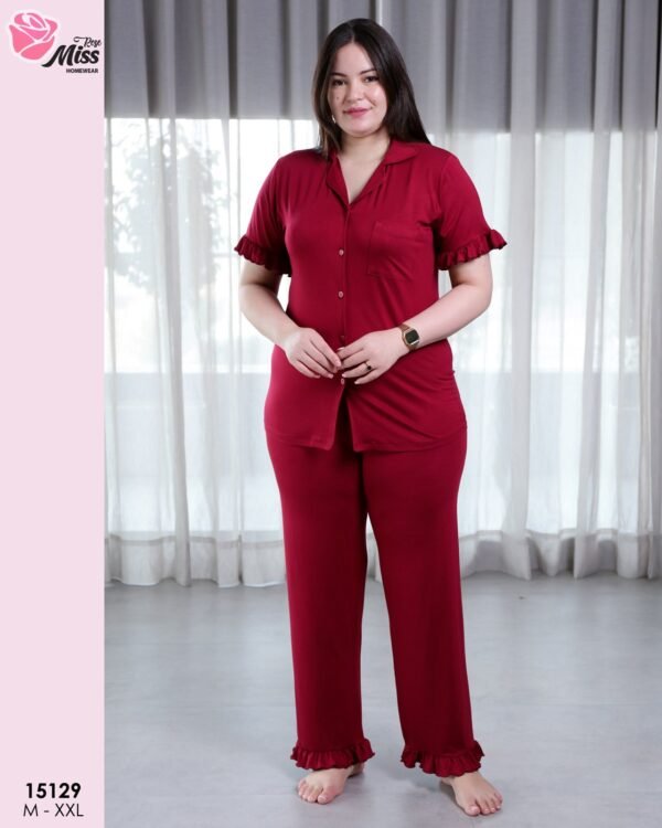 Rose Miss Pyjama boutonné à volants – Réf 15129 – Bordeaux