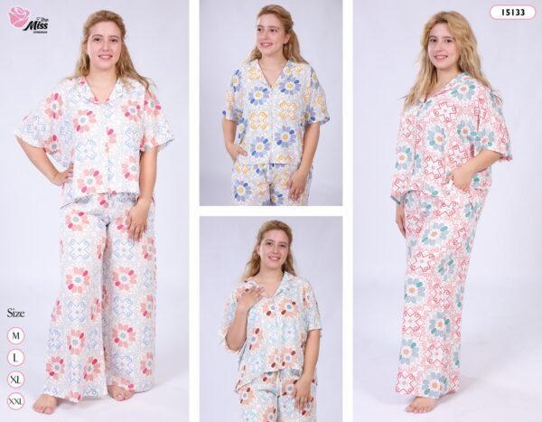 Rose Miss Pyjama imprimé manches courtes – Réf 15133 – Couleurs assorties