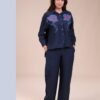 Rose Miss Ensemble chemise brodée et pantalon – Réf 15137 – Bleu marine