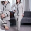 Rose Miss Pyjama boutonné jacquard dentelle – Réf 15151 – Gris