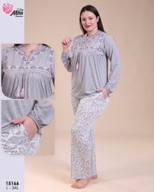 Rose Miss Pyjama brodé – Réf 15166 – Gris