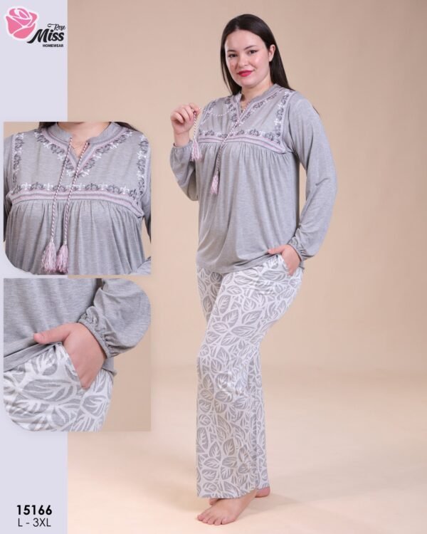 Rose Miss Pyjama brodé – Réf 15166 – Gris
