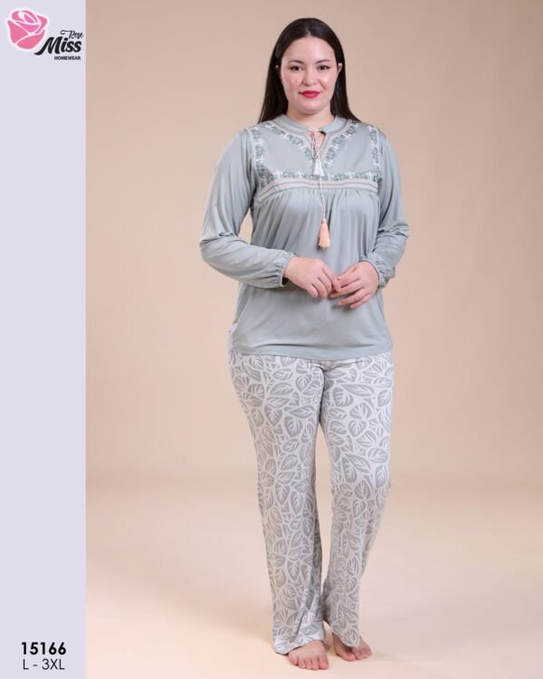 Rose Miss Pyjama brodé – Réf 15166 – Vert d'eau