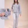 Rose Miss Pyjama boutonné brodé – Réf 15167 – Gris