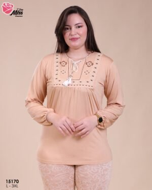 Rose Miss Pyjama brodé – Réf 15170 – Camel