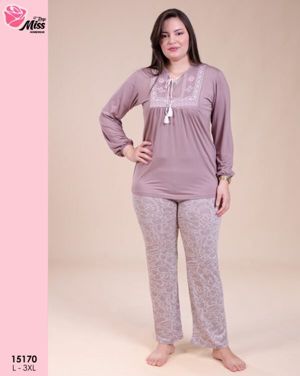 Rose Miss Pyjama brodé – Réf 15170 – Taupe