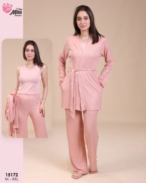 Rose Miss Pyjama 3 pièces avec gilet – Réf 15172 – Rose